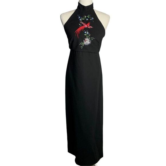 Vintage Jessica McClintock 2 pc Dress S Black Embroidered Halter Jacket - Picture 8 of 11